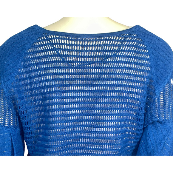 3-FOR-$30 Free People Sz L Babes Only Mesh Knit Sweater Lasting Laguna Blue New - Picture 9 of 13